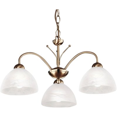 SEARCHLIGHT Suspension 3 ampoules Milanese, en laiton antique et verre alb&acirc;tre