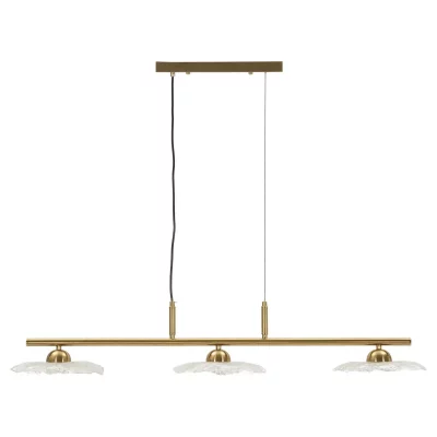 MAURO FERRETTI Suspension 3 Lumi&egrave;res Emily Verre M&eacute;tal 100x24cm Or Transparent