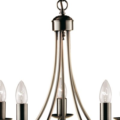 SEARCHLIGHT Suspension 5 ampoules Maypole, en laiton antique