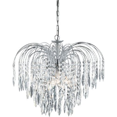 SEARCHLIGHT Suspension 5 ampoules Waterfall, en chrome et cristal 