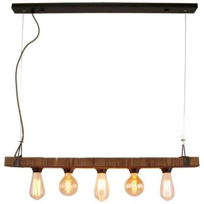 BRILLIANT Suspension 5x e27 m&eacute;tal noir/bois  Woodhill