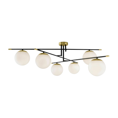 MAYTONI Suspension 6 lumi&egrave;res dor&eacute;e et noir avec sph&egrave;res en verre blanc mat