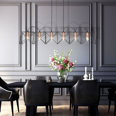 SEARCHLIGHT Suspension Anthea, noir et cuivre, 6 ampoules
