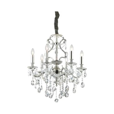 IDEAL LUX Suspension Argent&eacute;e en cristal GIOCONDA 6 ampoules