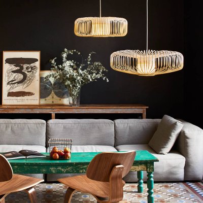 FORESTIER Suspension Bamboo Up XXL noir bois naturel / &Oslash; 80 cm - 