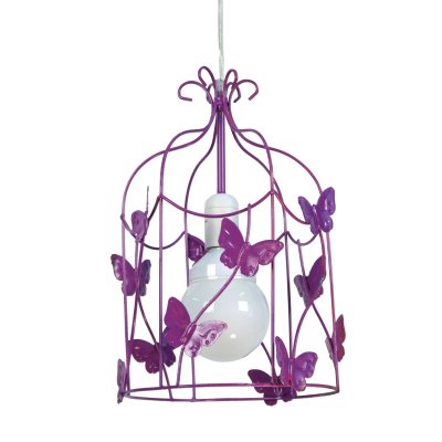 TOSEL Suspension cage m&eacute;tal d&eacute;cor papillons diam&egrave;tre 24cm cage