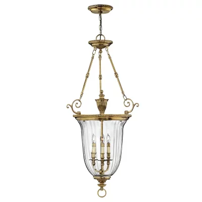 HINKLEY Suspension Cambridge, laiton et verre, 3 ampoules, grande