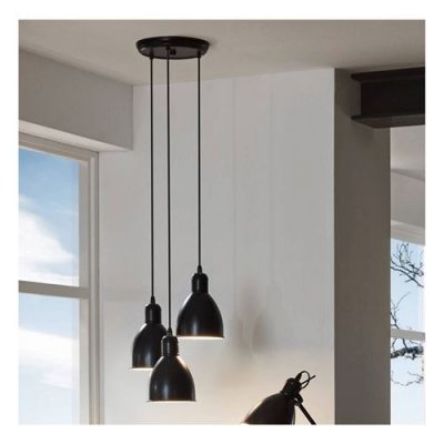 EGLO Suspension cascade 3 lumi&egrave;res en m&eacute;tal noir priddy