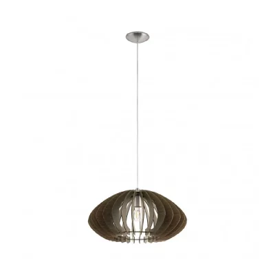 EGLO Suspension COSSANO 2 1 ampoule nickel satin&eacute; abat jour marron fonc&eacute;