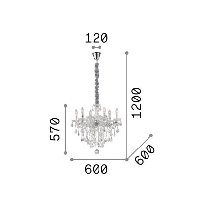 IDEAL LUX Suspension Dor&eacute;e en cristal FLORIAN 6 ampoules