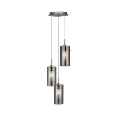 SEARCHLIGHT Suspension Duo 2 verre fum&eacute;/chrom&eacute; rond &agrave; 3 lampes
