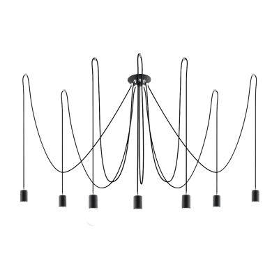SOLLUX LIGHTING Suspension EDISON acier/corde en textile noir 7 ampoules