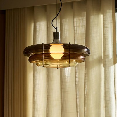 MARKET SET Suspension en m&eacute;tal et verre ambre 45cm Sunset - 