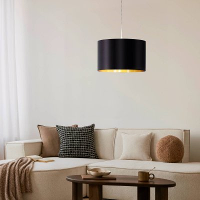 EGLO Suspension en textile MASERLO 1 ampoule nickel satin&eacute; abat jour noir