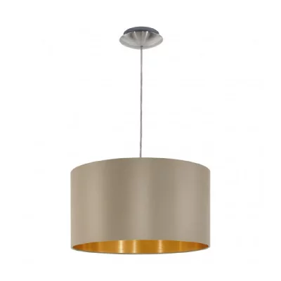 EGLO Suspension en textile MASERLO 1 ampoule nickel satin&eacute; abat jour taupe