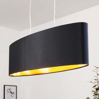 EGLO Suspension en textile MASERLO 2 ampoules nickel satin&eacute; abat jour noir