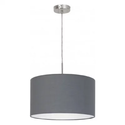 EGLO Suspension en textile PASTERI 1 ampoule nickel satin&eacute; Diam&egrave;tre 38 Cm abat jour gris