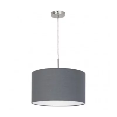 EGLO Suspension en textile PASTERI 1 ampoule nickel satin&eacute; Diam&egrave;tre 38 Cm abat jour gris