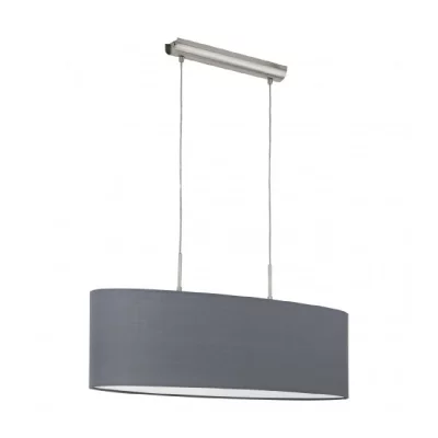 EGLO Suspension en textile PASTERI 2 ampoules nickel satin&eacute; abat jour gris