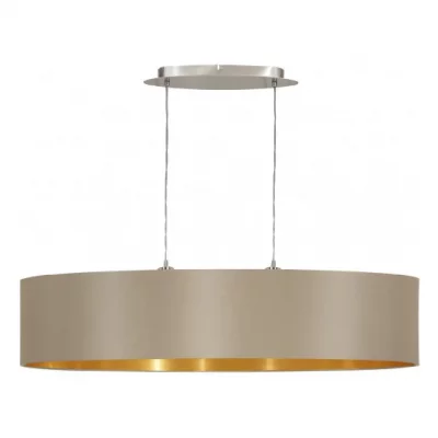 EGLO Suspension en tissu MASERLO 2 ampoules nickel satin&eacute; abat jour taupe