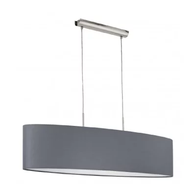 EGLO Suspension en tissu PASTERI 2 ampoules nickel satin&eacute; abat jour gris