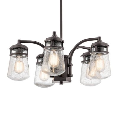 KICHLER Suspension ext&eacute;rieure Lyndon, bronze, verre, 5 &eacute;clairages