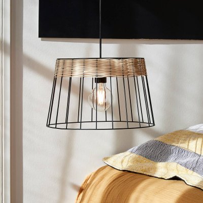 COREP Suspension m&eacute;tal/rotin D35 cm INDAH noir mat