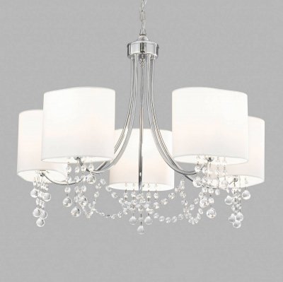 SEARCHLIGHT Suspension Nina, en chrome et cristal avec 5 abat-jour blancs