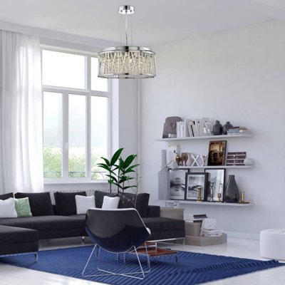 SEARCHLIGHT Suspension ronde 4 ampoules Elise, en chrome, aluminium et cristal