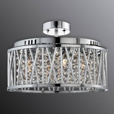 SEARCHLIGHT Suspension ronde 5 ampoules Elise, en chrome, aluminium et cristal
