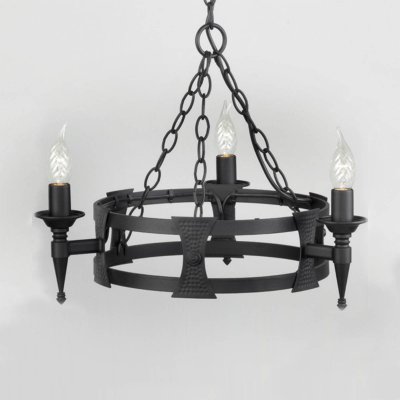 ELSTEAD Suspension Saxon, fer forg&eacute;, noir, 3 ampoules