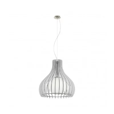 EGLO Suspension TINDORI 1 ampoule nickel satin&eacute; Diam&egrave;tre 50 Cm abat jour blanc