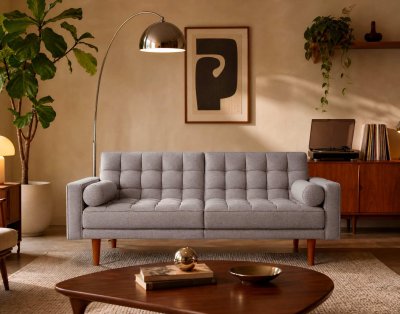 BEST MOBILIER Suzanne - Banquette 2 places convertible clic-clac en tissu textur&eacute;