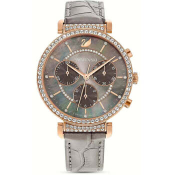 SWAROVSKI  Montre Passage Chrono, bracelet en cuir, Gris, PVD dor&eacute; rose