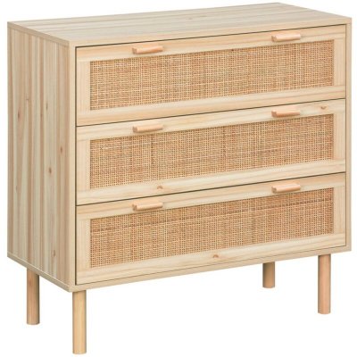 sweeek Commode 3 tiroirs cannage et effet bois l sweeek Naturel