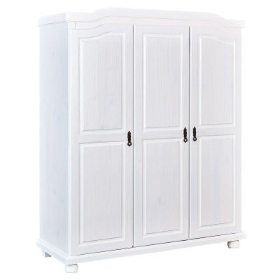 SYDNEY - Armoire 3 Portes + Penderie Bois Massif Vernis Blanc -