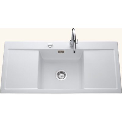 SYSTEMCERAM  - Evier c&eacute;ramique blanc mat cleya 1 grand bac 2 &eacute;gouttoirs