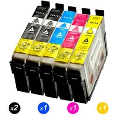 EPSON T0711/T0712/T0713/T0714 Lot de 5 Cartouches d'encre compatible avec Imprimante  Stylus DX4050
