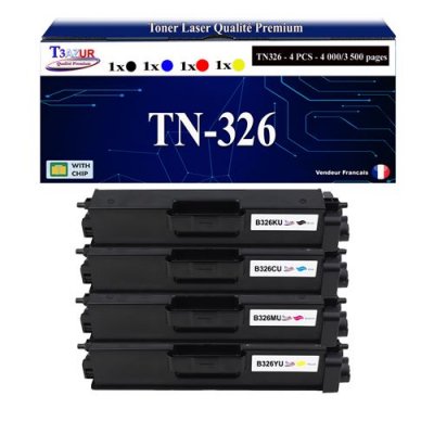 T3AZUR  &ndash; TN326 - Lot de 4 Toner couleur compatible Brother HL L8250CDN / L8300 