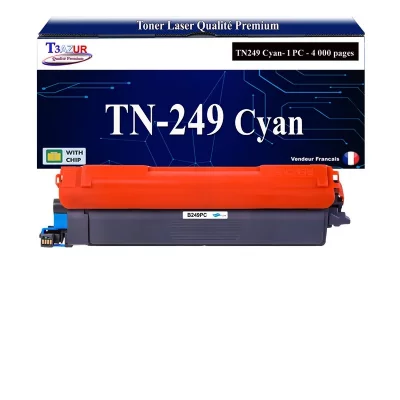 T3AZUR  -Toner compatible avec Brother HL-L8230CDW, HL-L8240CDW, MFC-L8340CDW, TN249 Cyan