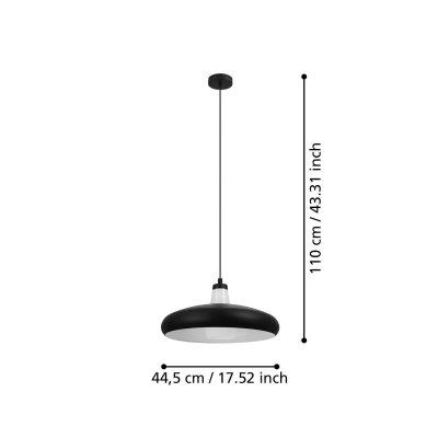 EGLO Tabanera dome suspension plafonnier noir, blanc