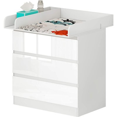 WOLTU Table &agrave; langer b&eacute;b&eacute; plan &agrave; langer avec 3 tiroirs meuble enfant en bois d&acute;ing&eacute;nierie+en mdf.blanc
