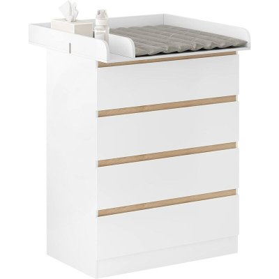 WOLTU Table &agrave; langer.commode b&eacute;b&eacute; &agrave; langer avec 4 tiroirs en mdf+bois d&acute;ing&eacute;nierie.80x75x109.2cm.blanc