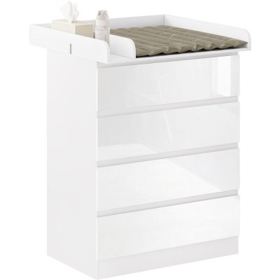 WOLTU Table &agrave; langer.commode b&eacute;b&eacute; &agrave; langer avec 4 tiroirs en mdf+en bois d&acute;ing&eacute;nierie.80x75x109.2cm.blanc