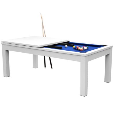 MAISON PAVANE Table &agrave; manger convertible billard - Blanc & Tapis bleu