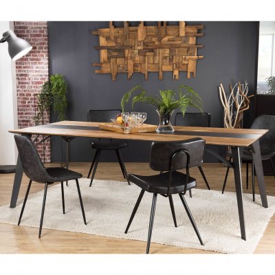 Table &Agrave; Manger MADISON Bois Teck Recycl&eacute; M&eacute;tal Et Pieds M&eacute;tal 100 X 45 Cm