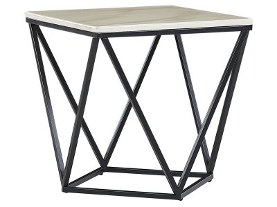 Table appoint carr&eacute;e effet marbre blanc / pied noir 50 x 50 cm MALIBU