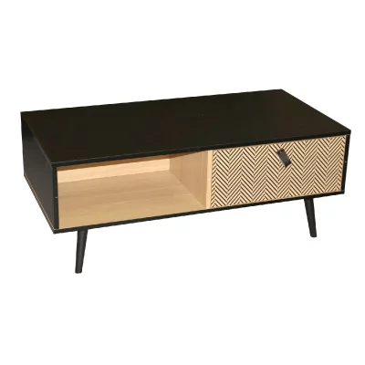 Table basse 1 tiroir et 1 niche 100x50x40 cm naturel et noir
