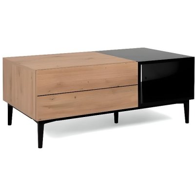 Table Basse 1 Tiroir L100 cm - D&eacute;cor Bois Clair et Noir
