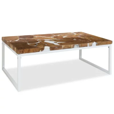 Table Basse 110x60x40 cm Teck R&eacute;sine vidaXL - Blanc
